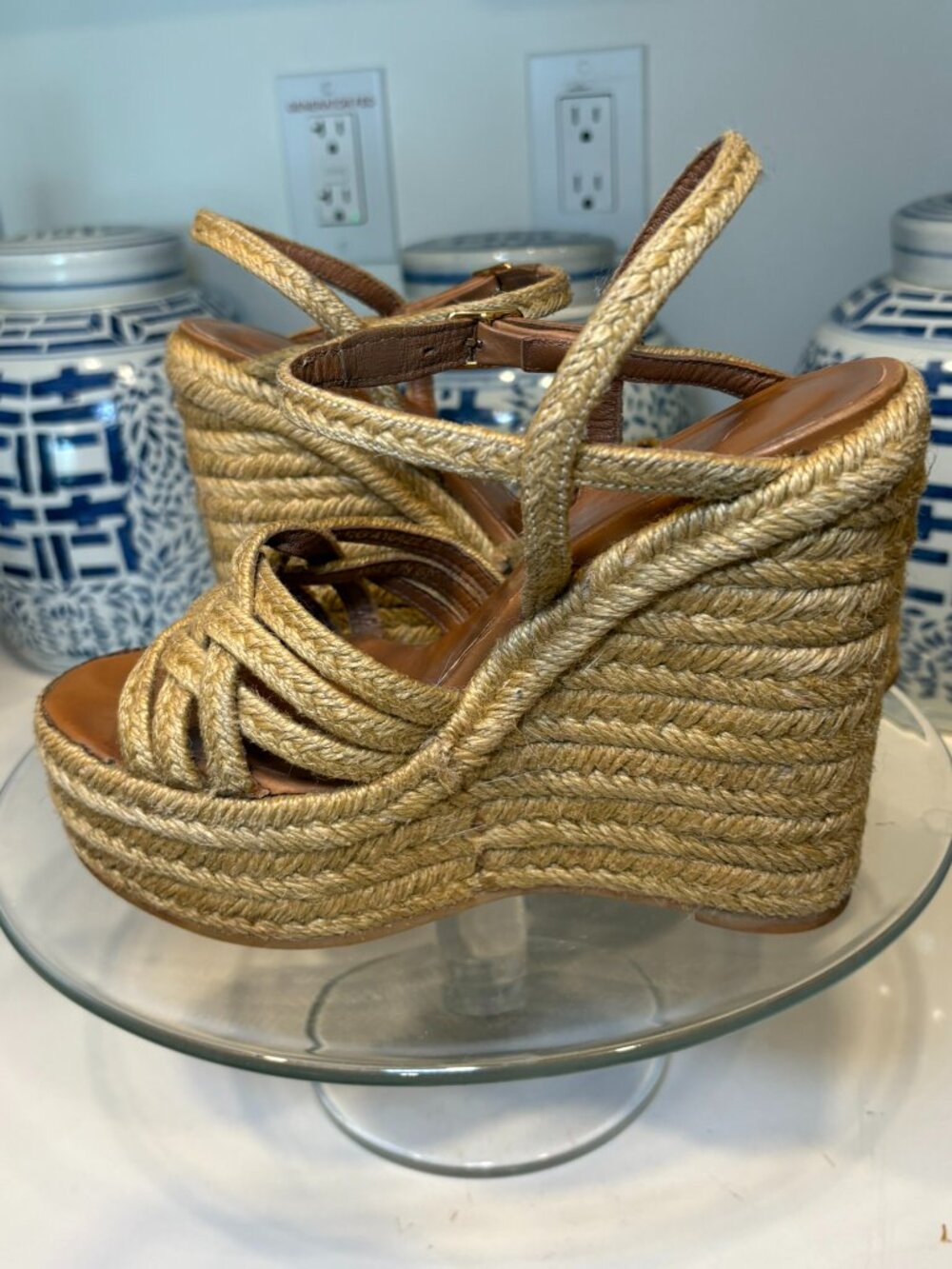 Saint Laurent Tribute Beige Braided Jute Platform Wedge Sandals 36 6 - Picture 10 of 12